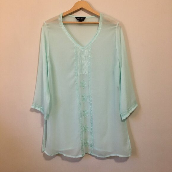 Charlie Paige Seafoam Green Rayon Tunic Dress Cover - Picture 3 of 16